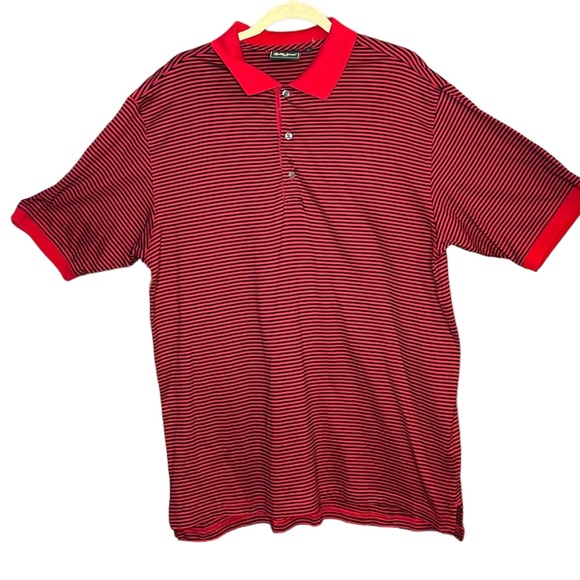 Bobby Jones Collection Golf Polo Shirt Mens Short Sleeve Size Large Red Stripe - Picture 1 of 7